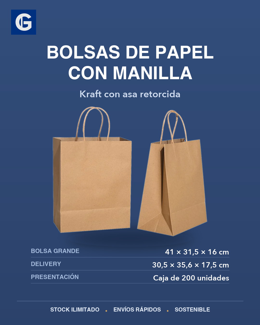 Bolsas de papel kraft con manilla Gundlach