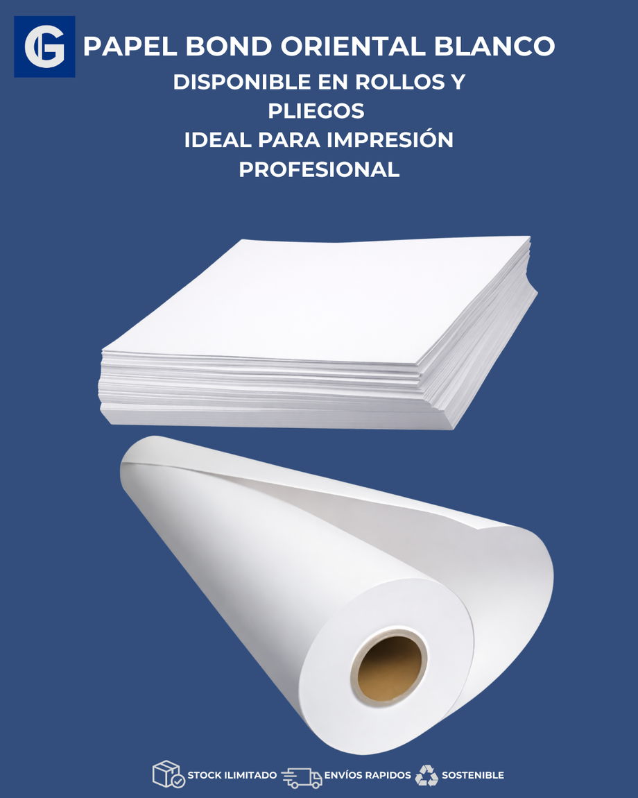 Papel bond Oriental blanco en rollos y pliegos