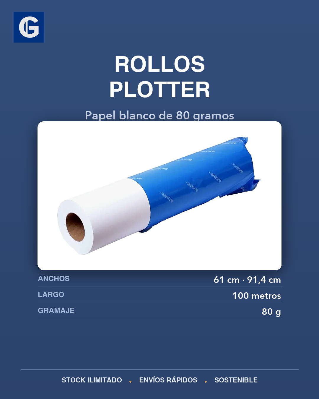 Rollos de papel para plotter de 80 gramos